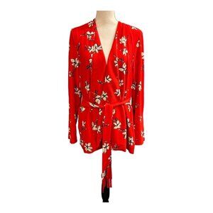 Lysse Womens XL Quin Jacket Blazer Poppy Print Elastic Waist Tie Stretchy Knit